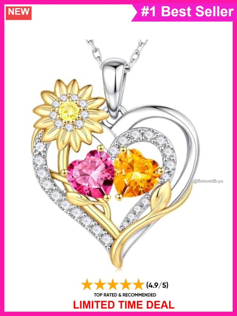 925 Sterling Silver Sunflower Pendant Necklace Adjustable 19+2 Inch